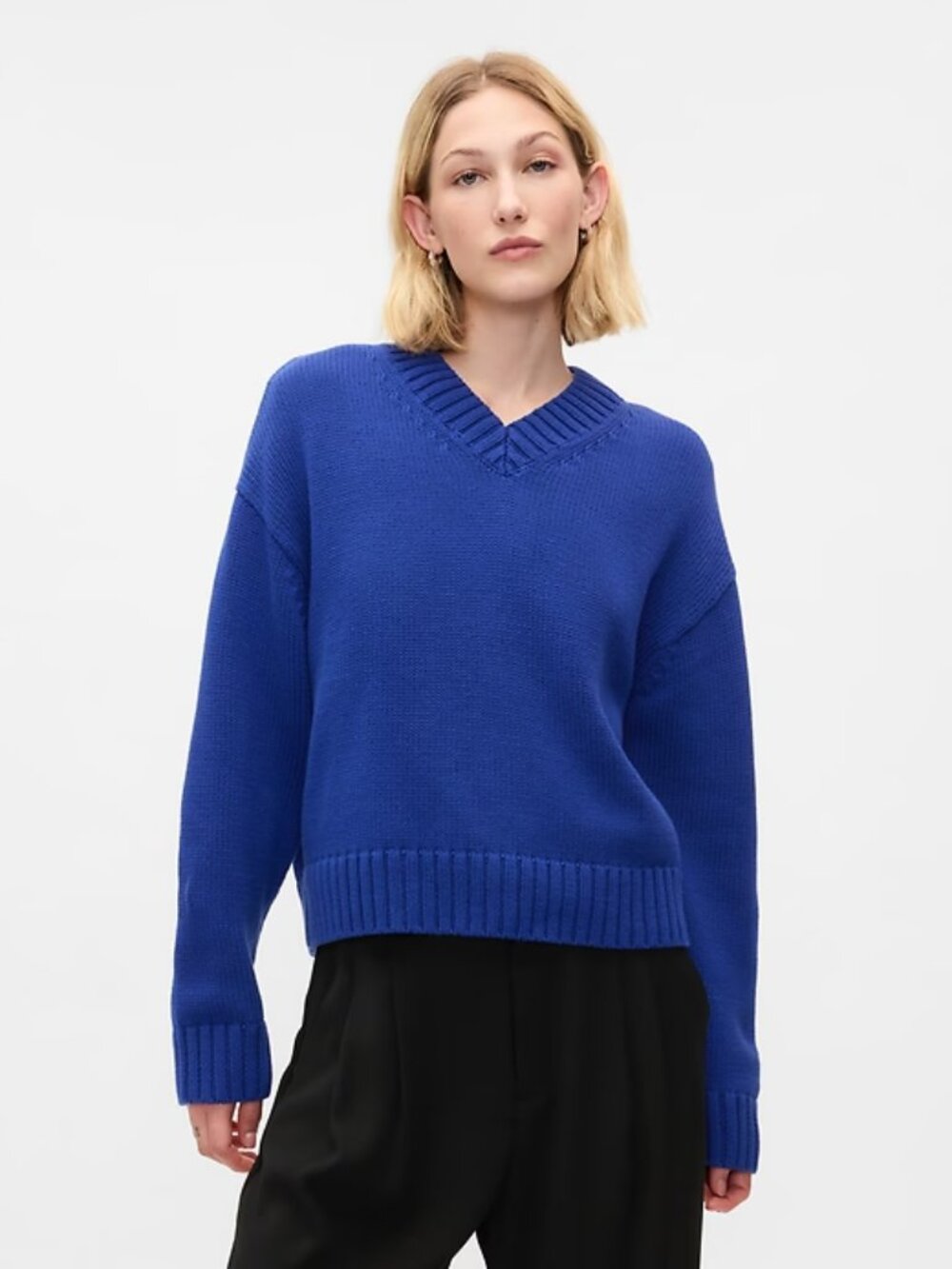 Gap 100% Cotton Oversized V Neck Blue Sweater size medium